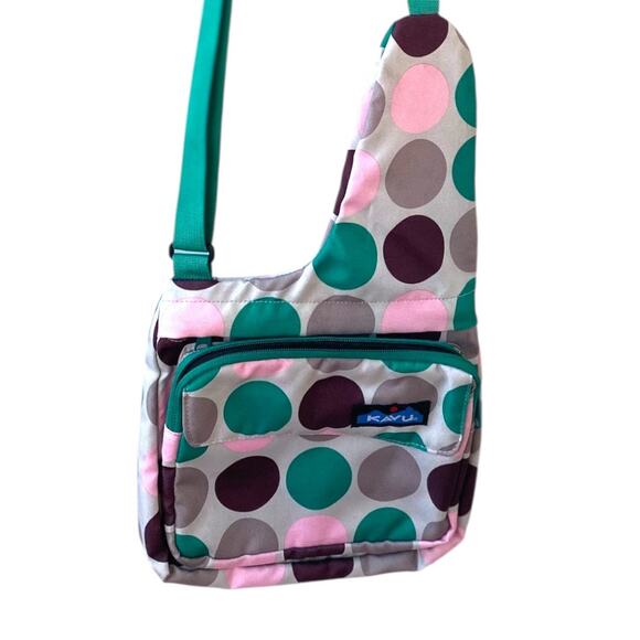 KAVU Polka Dot Green Pink Sling Crossbody Purse Bag - Picture 3 of 7